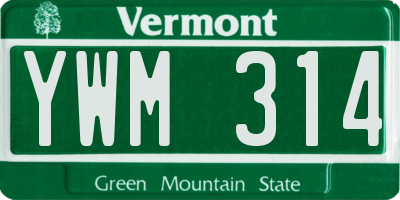 VT license plate YWM314