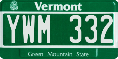VT license plate YWM332