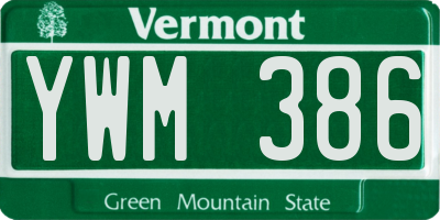 VT license plate YWM386