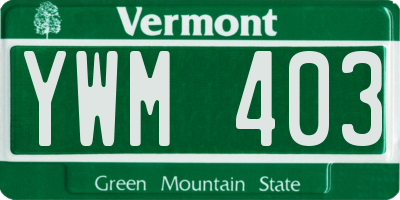 VT license plate YWM403