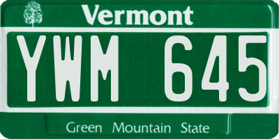 VT license plate YWM645