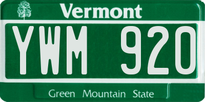 VT license plate YWM920