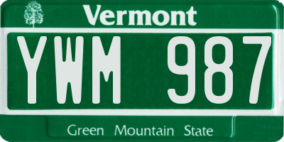 VT license plate YWM987