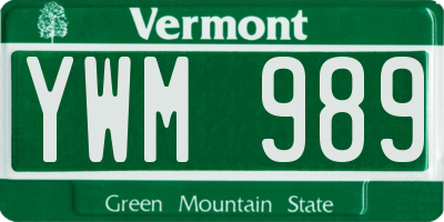 VT license plate YWM989