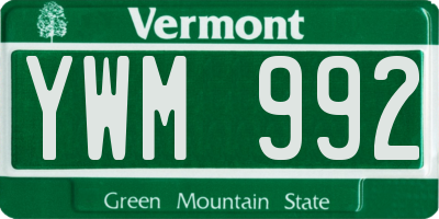 VT license plate YWM992