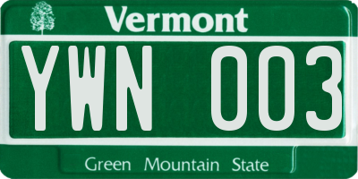 VT license plate YWN003