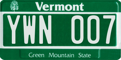 VT license plate YWN007
