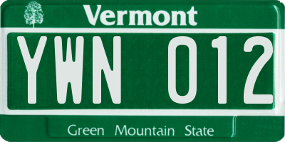 VT license plate YWN012