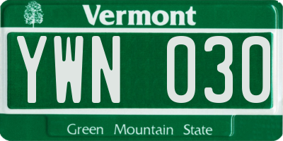 VT license plate YWN030