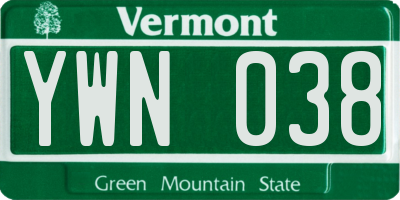 VT license plate YWN038