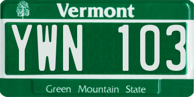 VT license plate YWN103