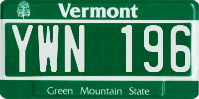 VT license plate YWN196
