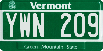 VT license plate YWN209