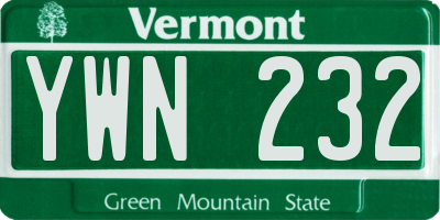 VT license plate YWN232