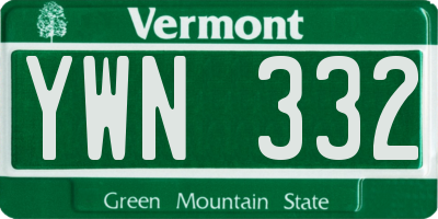 VT license plate YWN332