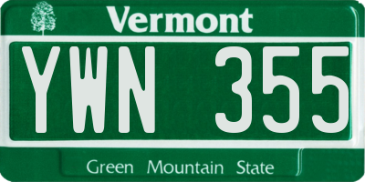VT license plate YWN355