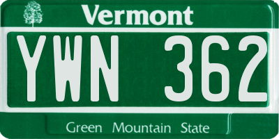 VT license plate YWN362