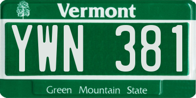 VT license plate YWN381