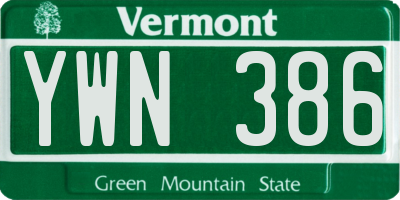 VT license plate YWN386