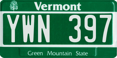 VT license plate YWN397
