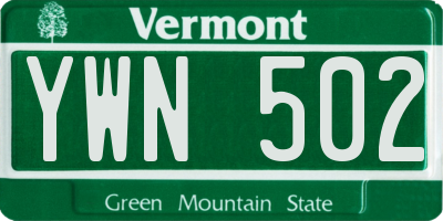 VT license plate YWN502