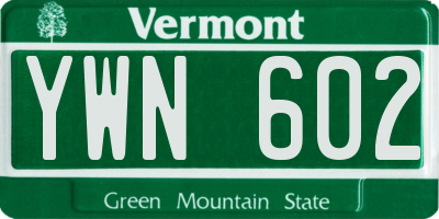 VT license plate YWN602