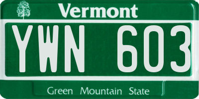 VT license plate YWN603