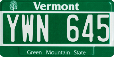 VT license plate YWN645