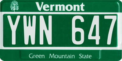 VT license plate YWN647