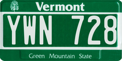 VT license plate YWN728
