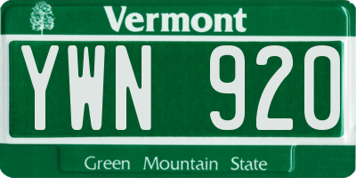 VT license plate YWN920