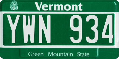 VT license plate YWN934