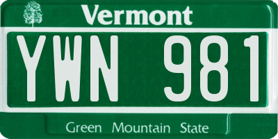 VT license plate YWN981