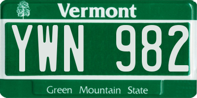 VT license plate YWN982