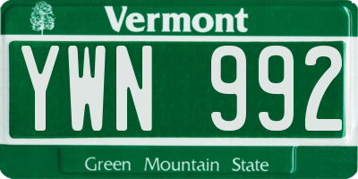 VT license plate YWN992