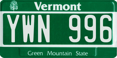 VT license plate YWN996