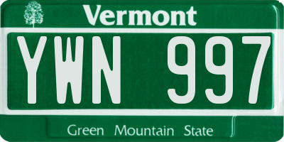 VT license plate YWN997