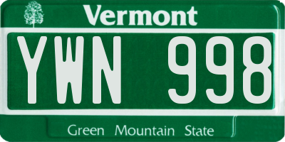 VT license plate YWN998