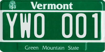 VT license plate YWO001