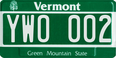 VT license plate YWO002