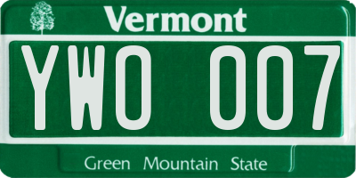 VT license plate YWO007