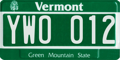VT license plate YWO012