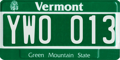 VT license plate YWO013