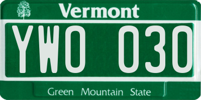 VT license plate YWO030
