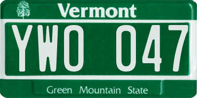 VT license plate YWO047