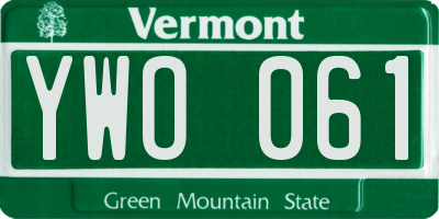 VT license plate YWO061