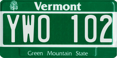 VT license plate YWO102