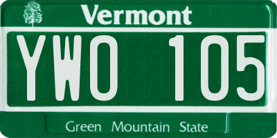 VT license plate YWO105