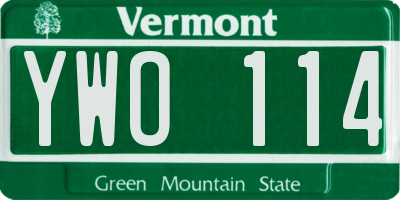 VT license plate YWO114