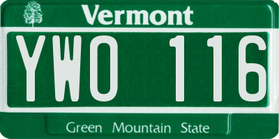 VT license plate YWO116